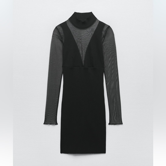 Zara COMBINATION TULLE DRESS. Black. Size S. New with Tags - Picture 5 of 7